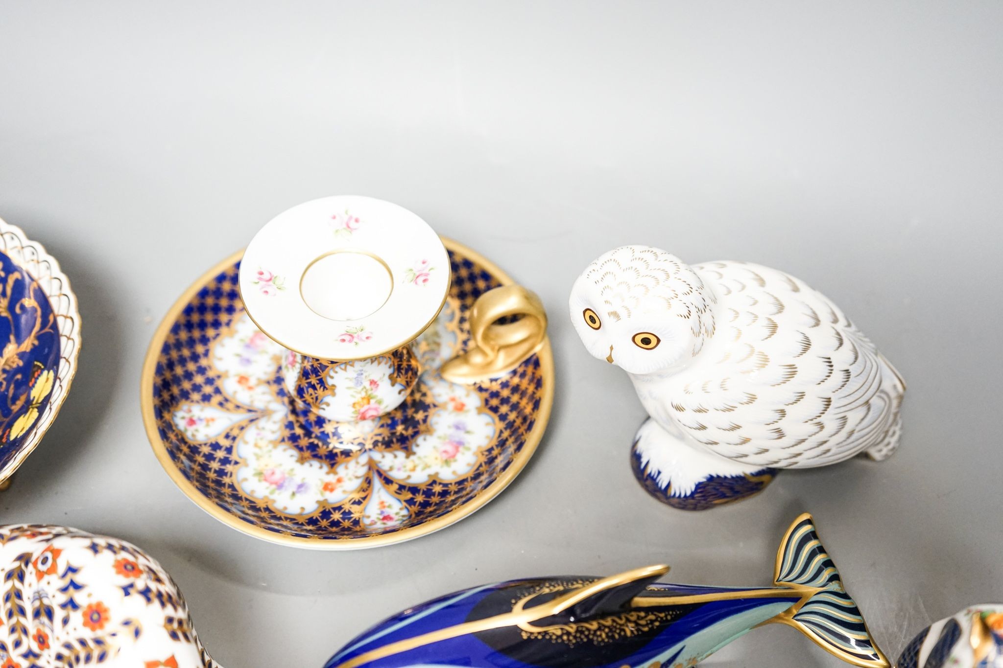 Royal Worcester and other ceramic ornaments including nun candle extinguisher, three Royal Crown Derby paperweights and Herend. Boxes included